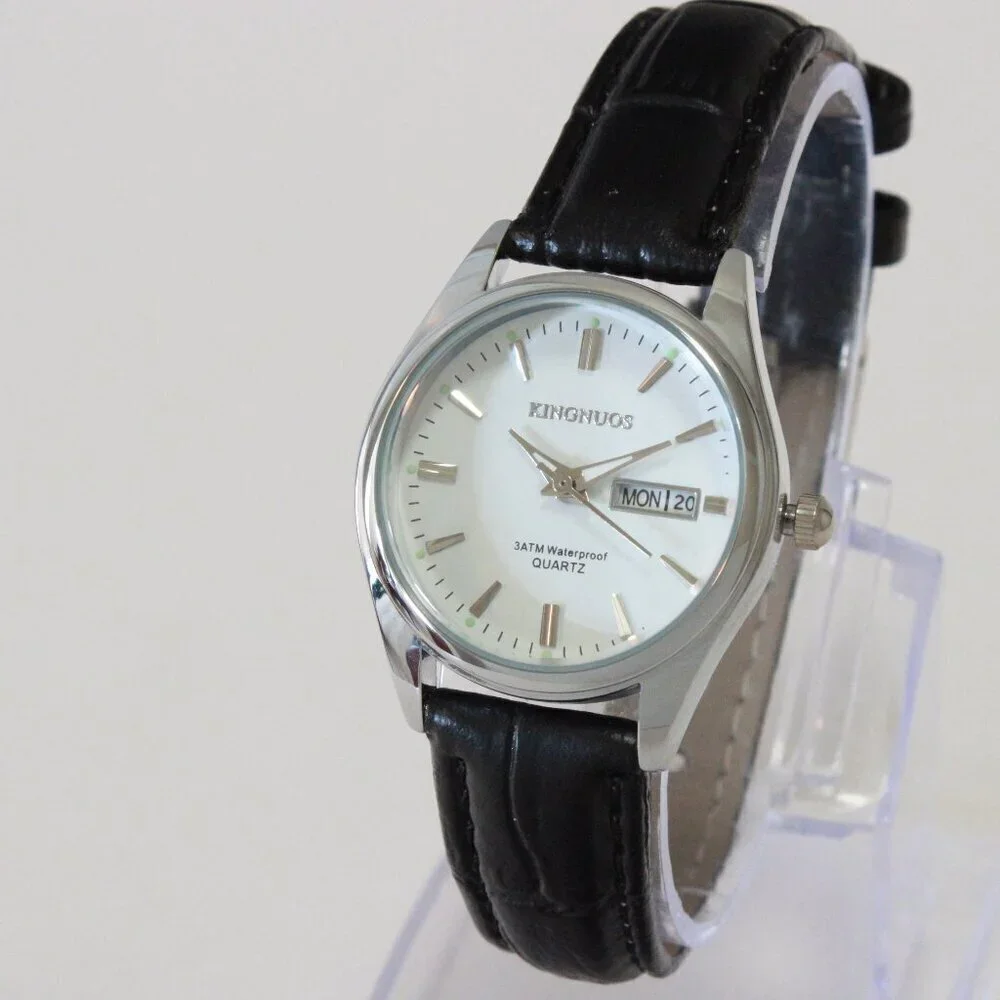 Women's Contemporary Dress Watch Silver With Black Strap 28mm